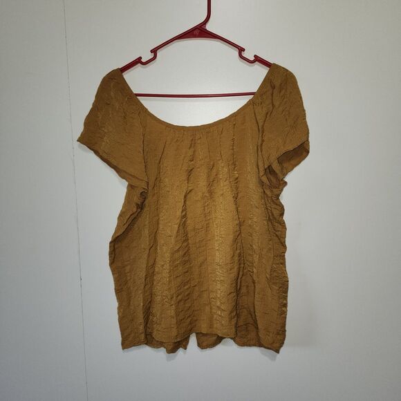 Rewind Womens Mustard Yellow Textured Crinkle Boho Button Up Blouse Top L - Picture 2 of 7